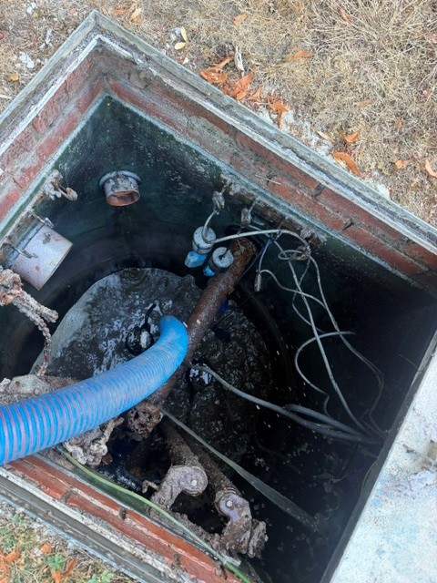 Pump station pipework and guide rails before installation works